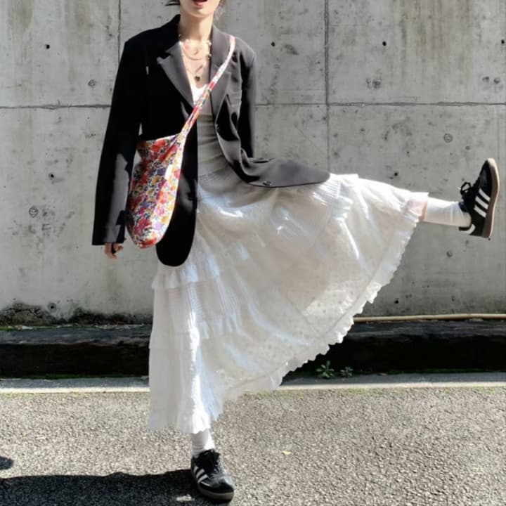 スカート ティアード レース切替ティアードロングスカート