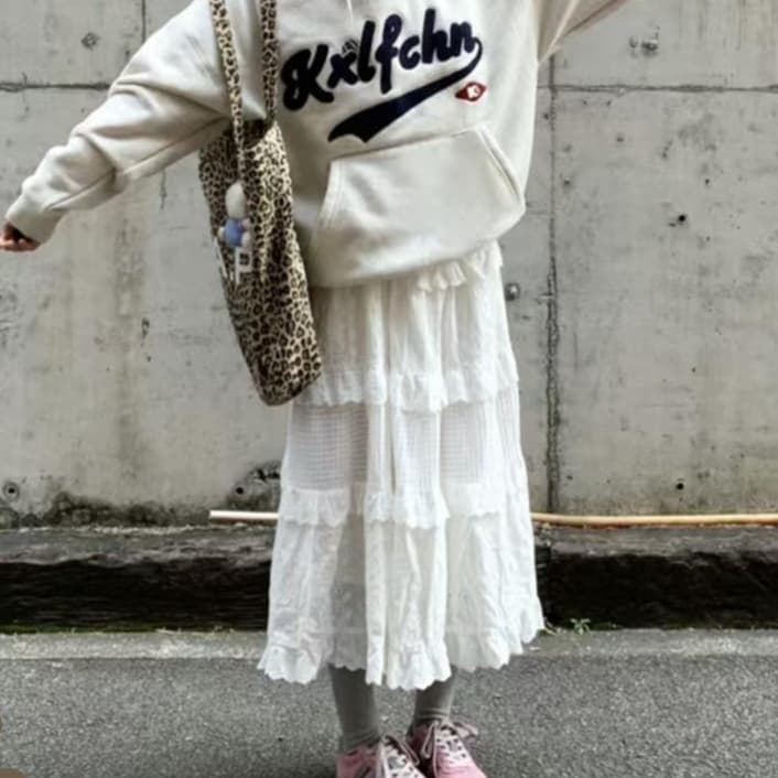 スカート ティアード レース切替ティアードロングスカート