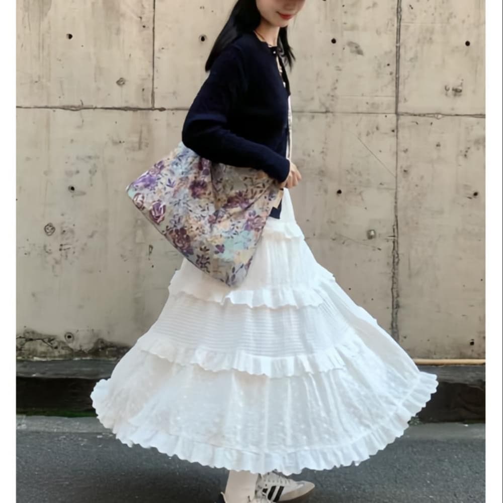 スカート ティアード レース切替ティアードロングスカート