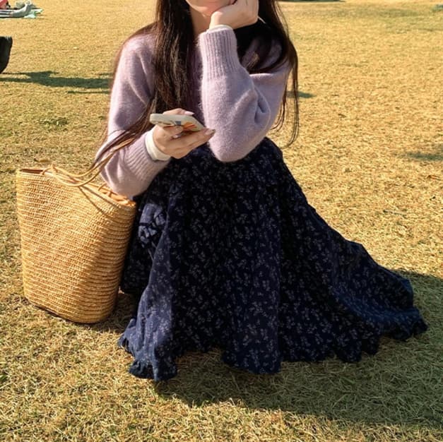 スカート ティアード 花柄ティアードフリルロングスカート