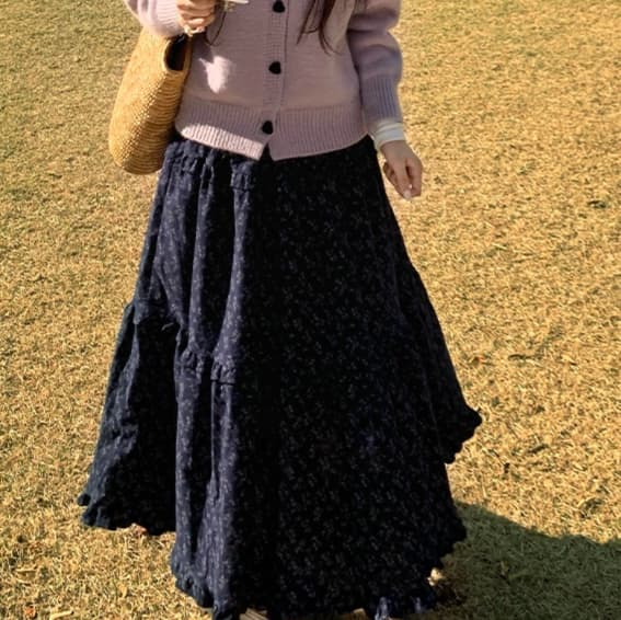 スカート ティアード 花柄ティアードフリルロングスカート