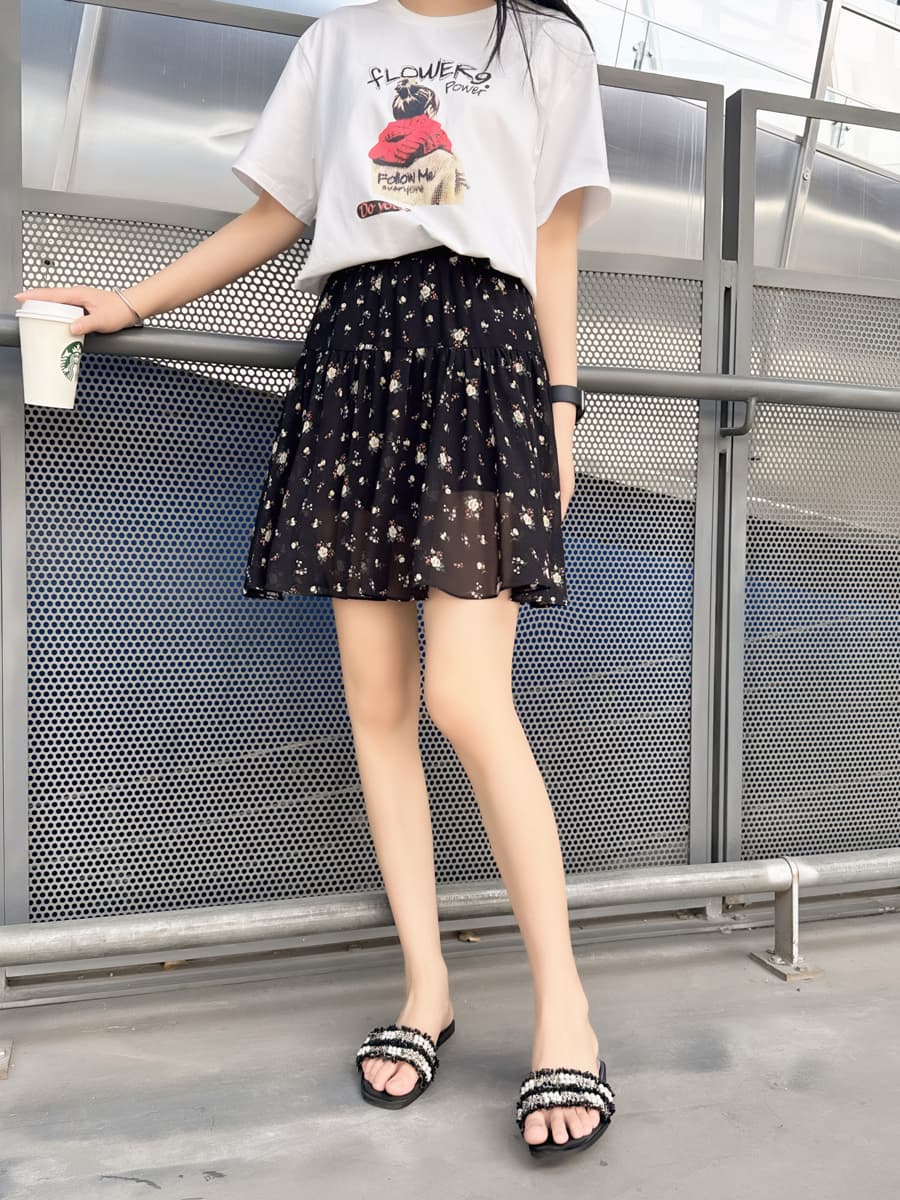 ティアードスカート  ティアードスカート  花柄ティアードミニスカート