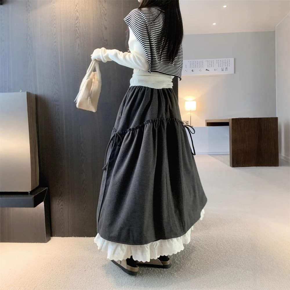 スカート ティアード ふんわりティアードロングスカート