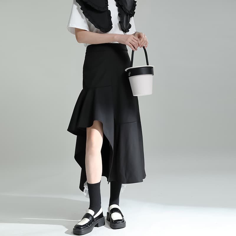 スカート ティアード 優美アシンメトリー ティアード フレアスカート