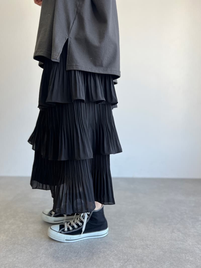 スカート ティアード ふんわりティアードロングプリーツスカート
