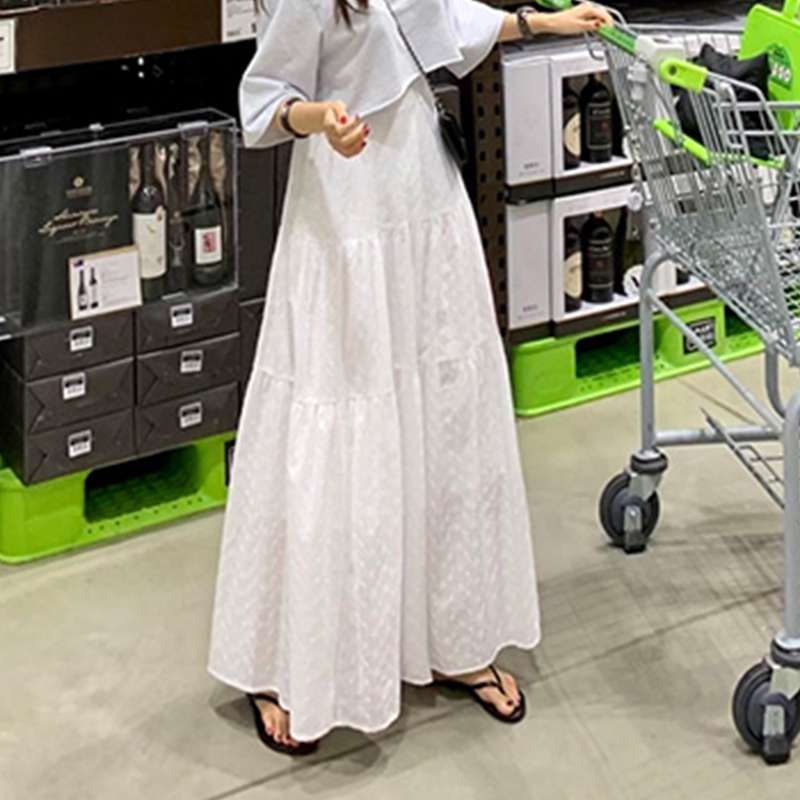 スカート ティアード ふんわり三段ギャザー ロングスカート