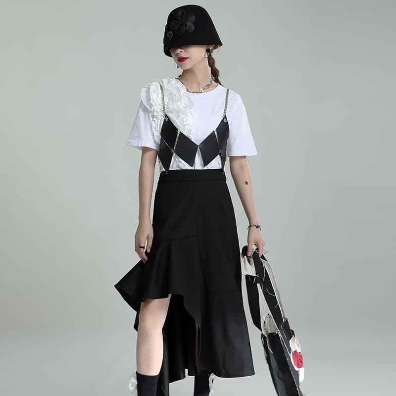 スカート ティアード 優美アシンメトリー ティアード フレアスカート