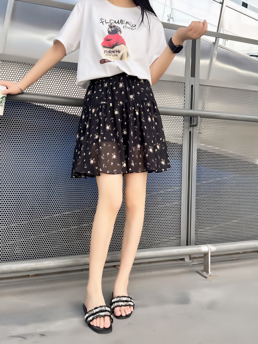 ティアードスカート  ティアードスカート  花柄ティアードミニスカート
