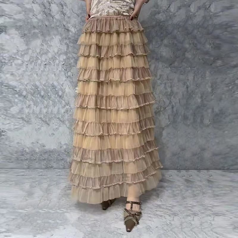 スカート ティアード シアーティアードロングスカート