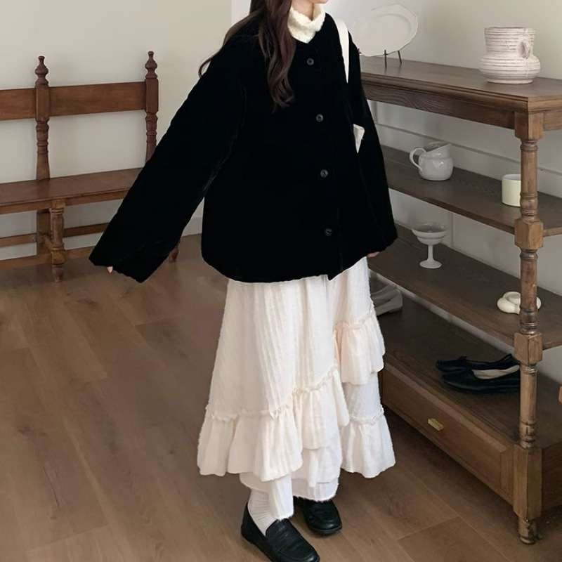 スカート ティアード ランダムフリルロングスカート