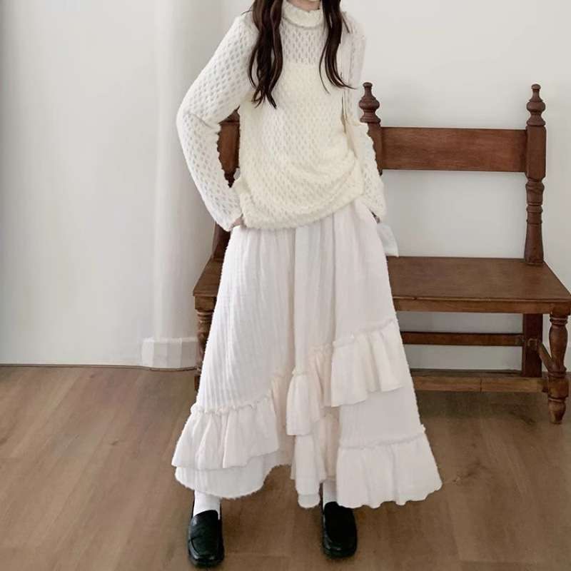 スカート ティアード ランダムフリルロングスカート