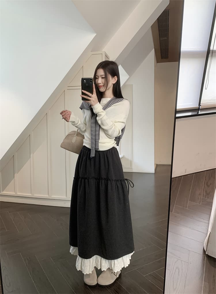 スカート ティアード ふんわりティアードロングスカート