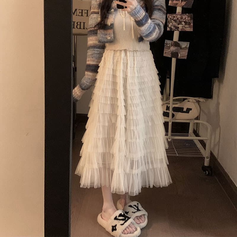 スカート ティアード ふんわりティアードチュールスカート