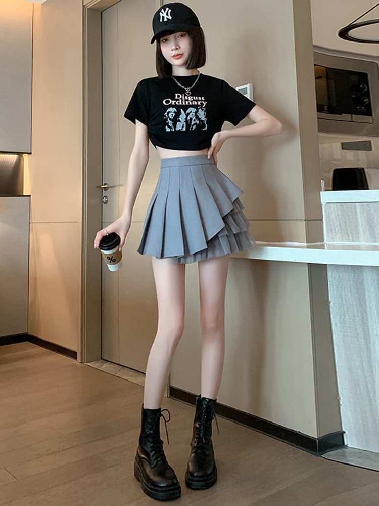 スカート ティアード ふんわり二段重ねプリーツスカート