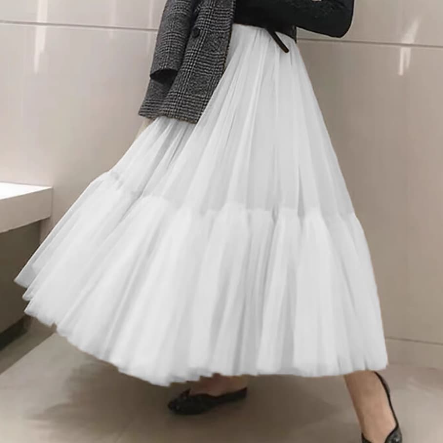スカート ティアード ふんわりプリーツ ティアードロングスカート